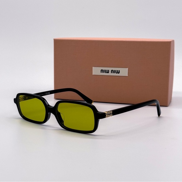 Miu Miu Black Sunglasses with Vibrant Yellow Lenses - Picture 1 of 14